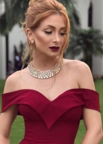 Fold Off-the-shoulder Sexy Burgundy Formal Dress with Slit Side