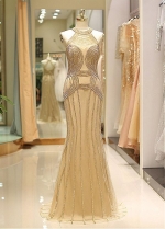 Alluring Tulle Floor-length Mermaid Evening Dress With Beading Chains
