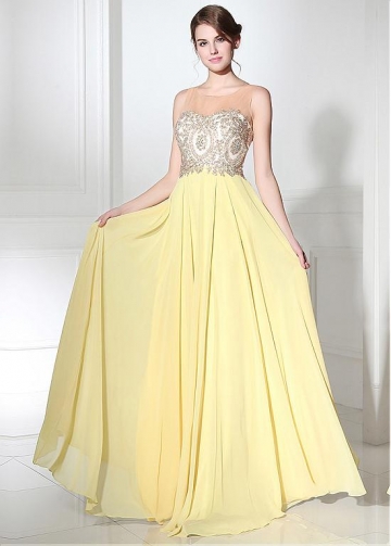 Elegant Tulle & Chiffon A-line Prom Dresses With Lace Appliques