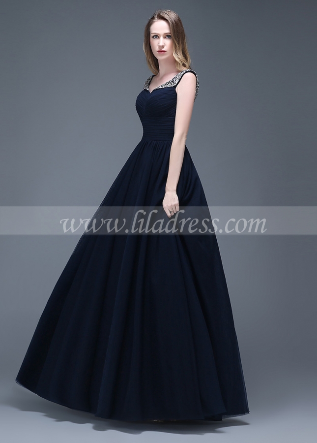 Wonderful Tulle V-neck Neckline Full-length A-line Prom Dresses