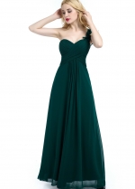 Green Chiffon One-shoulder Bridesmaid Dresses Long