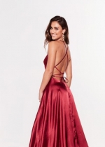 High Thigh Slit Burgundy Prom Dress Long Off-the-shoulder