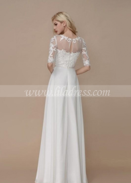 Cheap Half Sleeves Lace Beach Bridal Dress with Chiffon Skirt Online ...