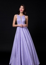 Illusion Insert Lavender Lace Evening Dress Backless