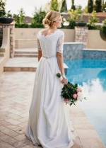 Jewel Neck Lace A-line Chiffon Wedding Dresses with Sleeves