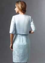 Knee Length Light Blue Lace Bride Mother Dress with Jacket