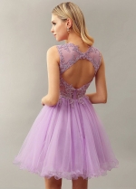 Lilac Lace Bead Sleeveless Custom Homecoming Dress Short