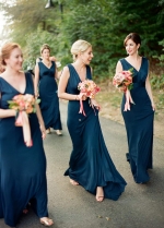 Long Dark Blue Wedding Guests Dresses Bridesmaid Draped Back