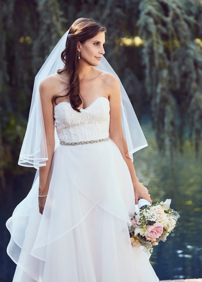 Lace Sweetheart Organza Wedding Dresses with Beaded Waistband