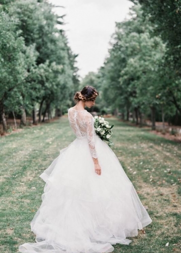 Lace Illusion Neckline Wedding Dress Tulle Horsehair Trim