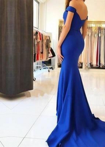 Long Off-the-shoulder Blue Formal Prom Dresses