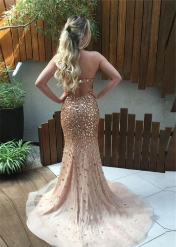 Lavish High Neck Rhinestones Prom Dresses in Dubai