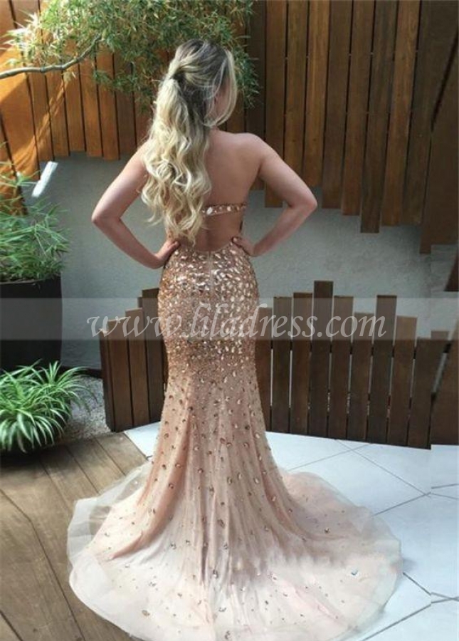 Lavish High Neck Rhinestones Prom Dresses in Dubai