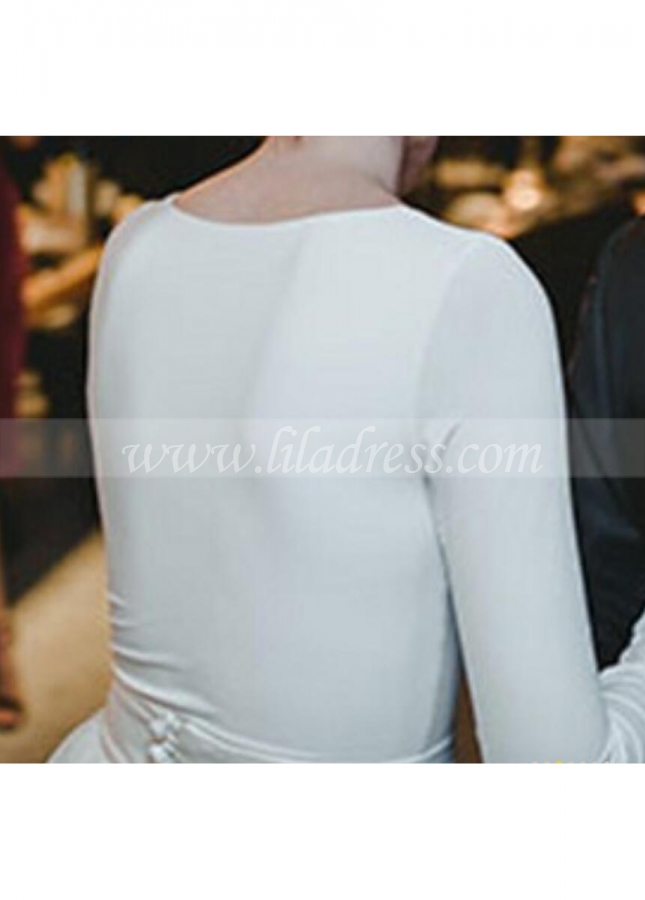 Long Sleeves Spandex T-shirt Wedding Dress with Separate Tulle Skirt