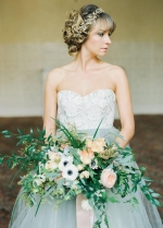 Lace Strapless Wedding Gown Dusty Blue Tulle Skirt