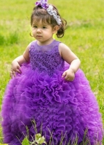Multi Tiers Tulle Lace Ball Gown for Kids Wedding Party Dress Purple