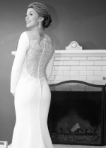 Mermaid Satin Long Sleeved Wedding Dress with Crystals Sheer Back