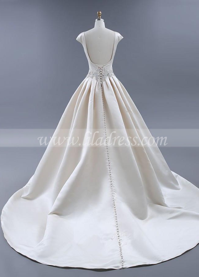 Modest Light Champagne Wedding Dresses Ball Gown with Beaded Sash