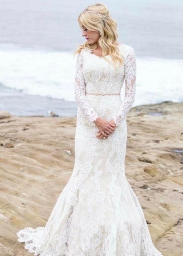 Mermaid Winter Wedding Dresses with Lace Long Sleeves