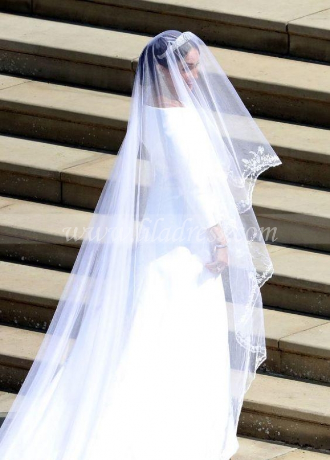 Meghan Markle Wedding Dress with 3/4 Sleeves White Dresses