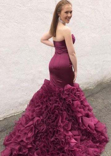 Mermaid Style Prom Dresses with Ruffles Organza Skirt
