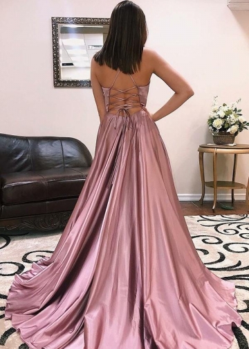 Maxi Long Mauve Prom Gown with Lace-up vestido de fiesta