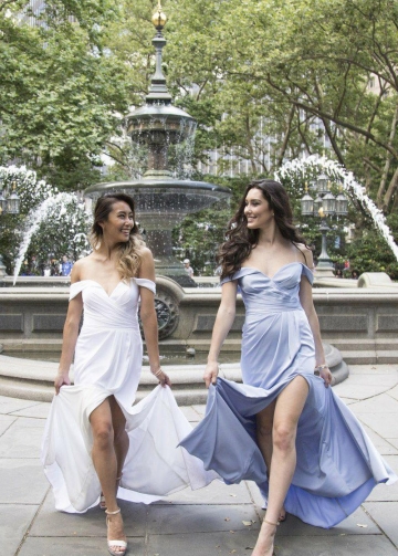 Off-the-shoulder Chiffon Long Bridesmaid Dress with Side Slit