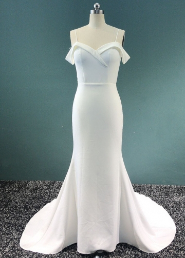 Off-the-shoulder Satin Simple Ivory Wedding Gown Vestido de novia