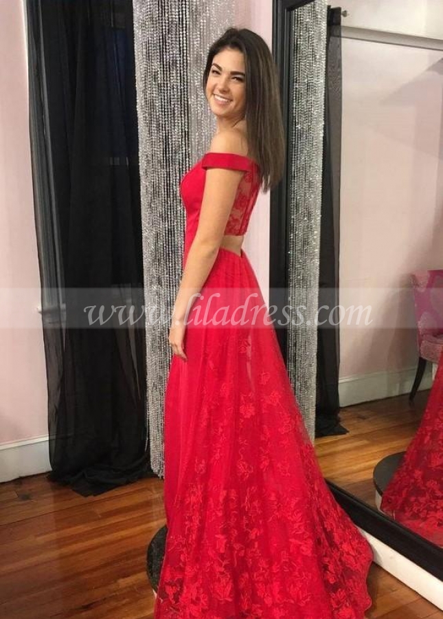 Off-the-shoulder Sweetheart Prom Dresses with Lace Overskirt
