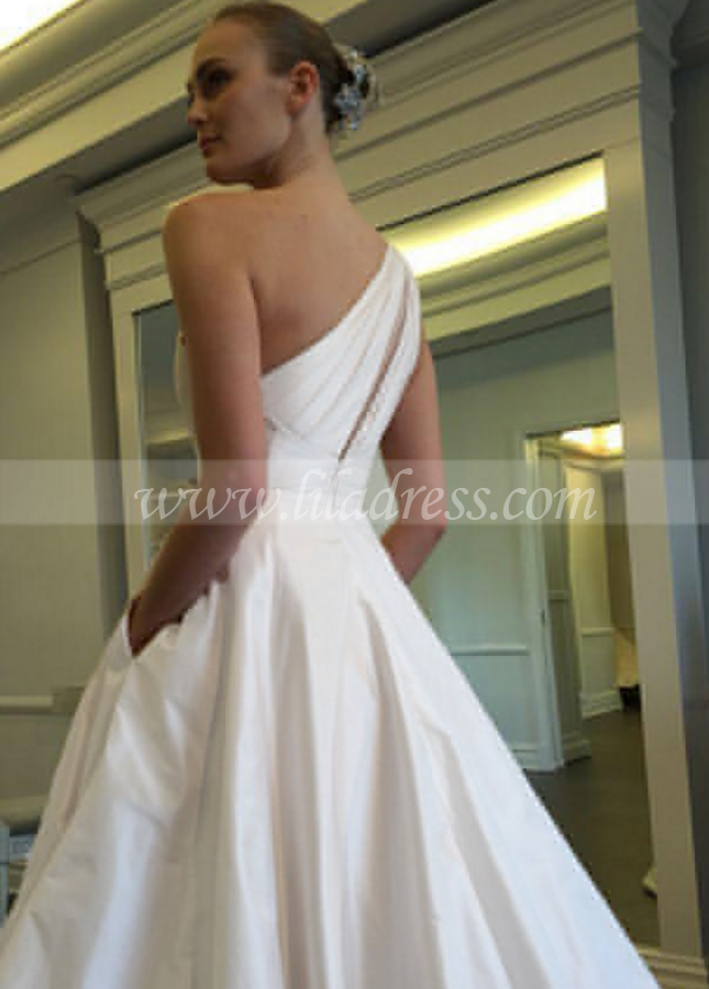 One Shoulder Wedding Gown Satin Chapel Train Vestido de novia