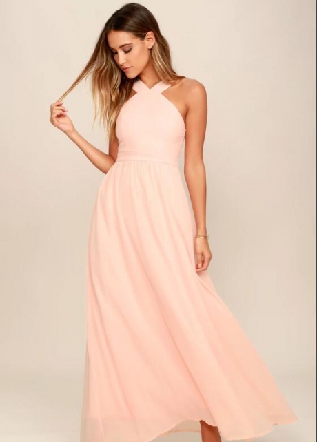 Peach Chiffon Bridesmaid Dresses Long Maxi Dress