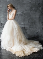 Plunging V-neck Illusion Lace Ball Gown Wedding Dress with Tulle Train