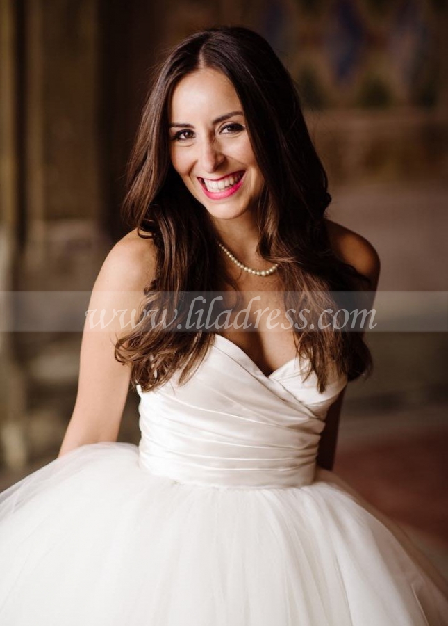 Pleated Sweetheart Ball Gown Wedding Dress Tulle Skirt