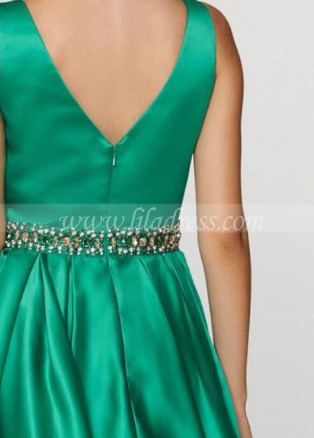 Red Short Homecoming Dresses with Jeweled Waist