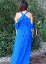Royal Blue Plus Size Bridesmaid Gown with Flounced Off-the-shoulder