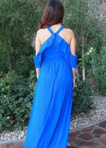 Royal Blue Plus Size Bridesmaid Gown with Flounced Off-the-shoulder