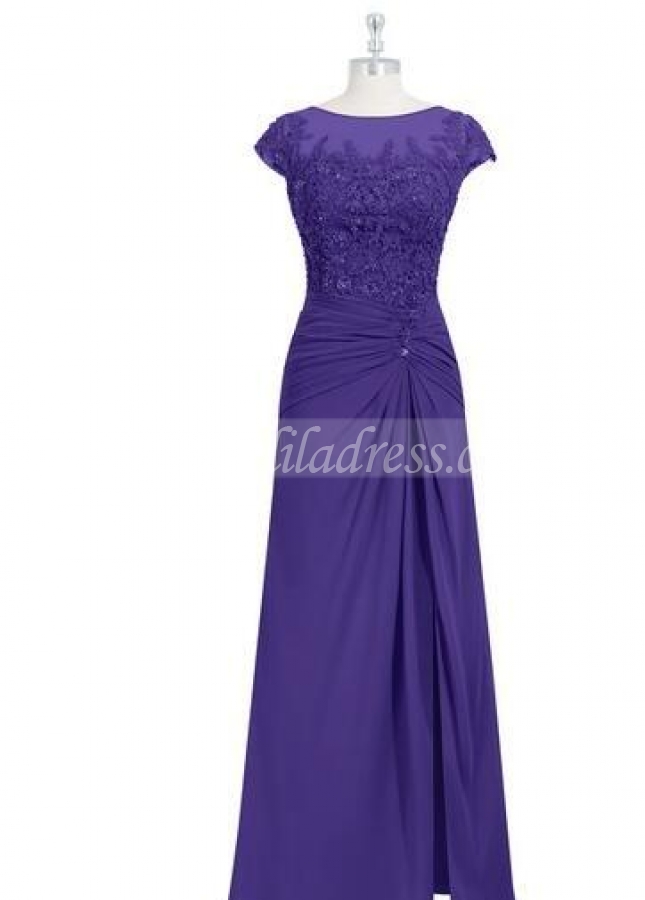 Appliqued Beaded Royalblue Mother of-the Bride Dress Cap Sleeves