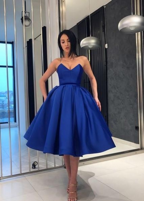 Royal Blue Short Prom Dress Plunging Neckline Ball Gown