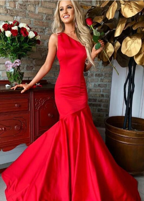 Red Mermaid Long Prom Gown One Shoulder Neckline