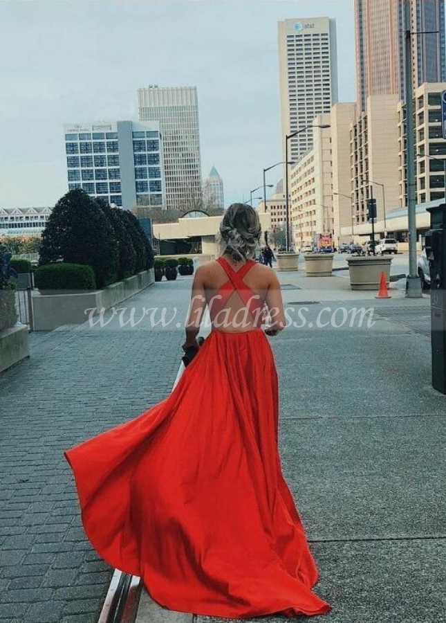 Red Maxi Long Dresses for Prom Party with Slit Side