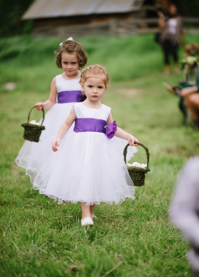 Satin and Tulle Flower Girl Dress with Purple Flower Sash