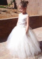 Square Neck Lace Corset Flower Girls Dresses with Puffy Tulle Skirt