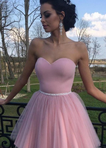 Sweetheart A-line Short Pink Homecoming Dress with Crystals Belt
