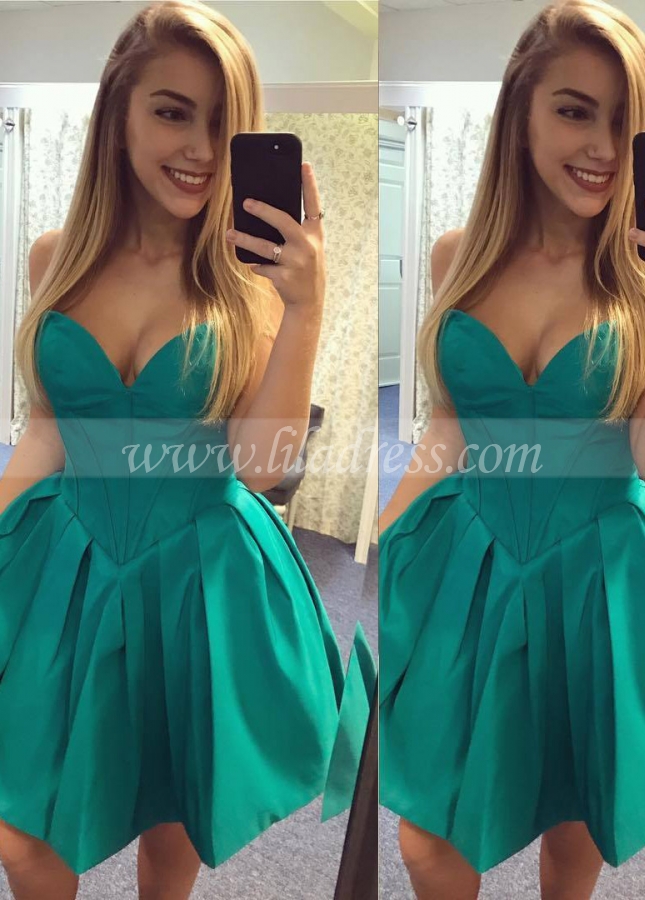 Sweetheart Satin Hunter Green Homecoming Party Gown Backless