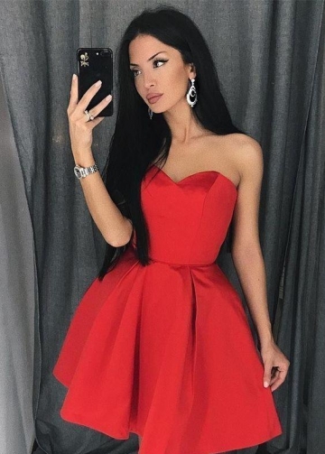 Strapless Backless Red Homecoming Party Dresses Short
