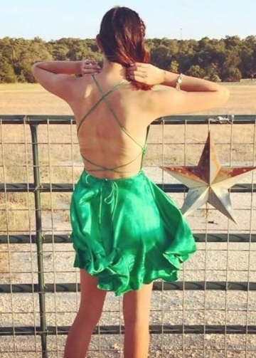 Simple Green Cocktail Party Dresses with Strappy Backless