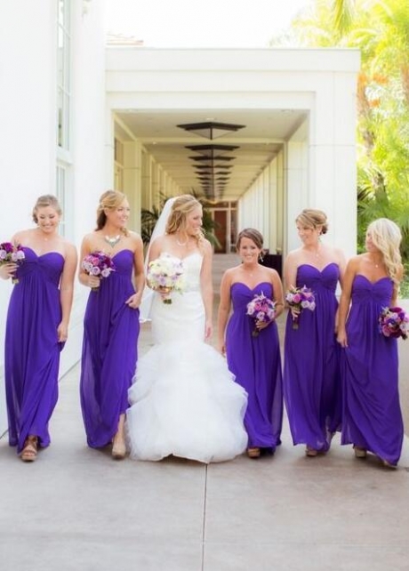 Sweetheart Long Chiffon Empire Waist Bridesmaid Dresses Purple