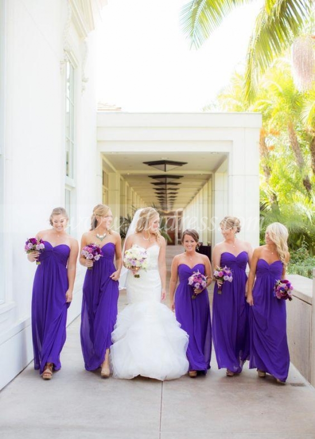 Sweetheart Long Chiffon Empire Waist Bridesmaid Dresses Purple