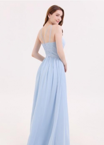 Sky-blue Wedding Guset Dress for Adult Chiffon Party Gown