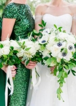 Sequin Emerald Green Wedding Party Dresses with Short Sleeves